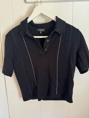 rag & bone wool blend Black Polo with Blue and White Trim